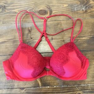Victoria Secret 34B Strappy Front Closure Sexy‎ Red Push Up Bra